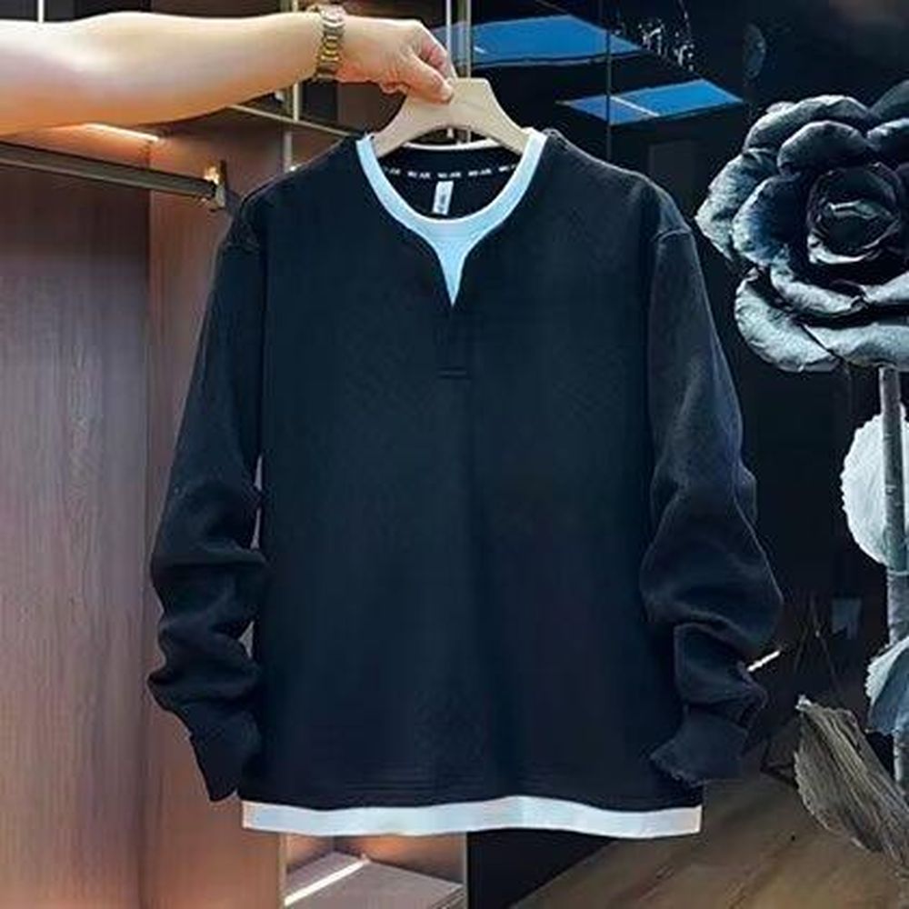 Men's Solid-Color V-Neck Casual Hoodie