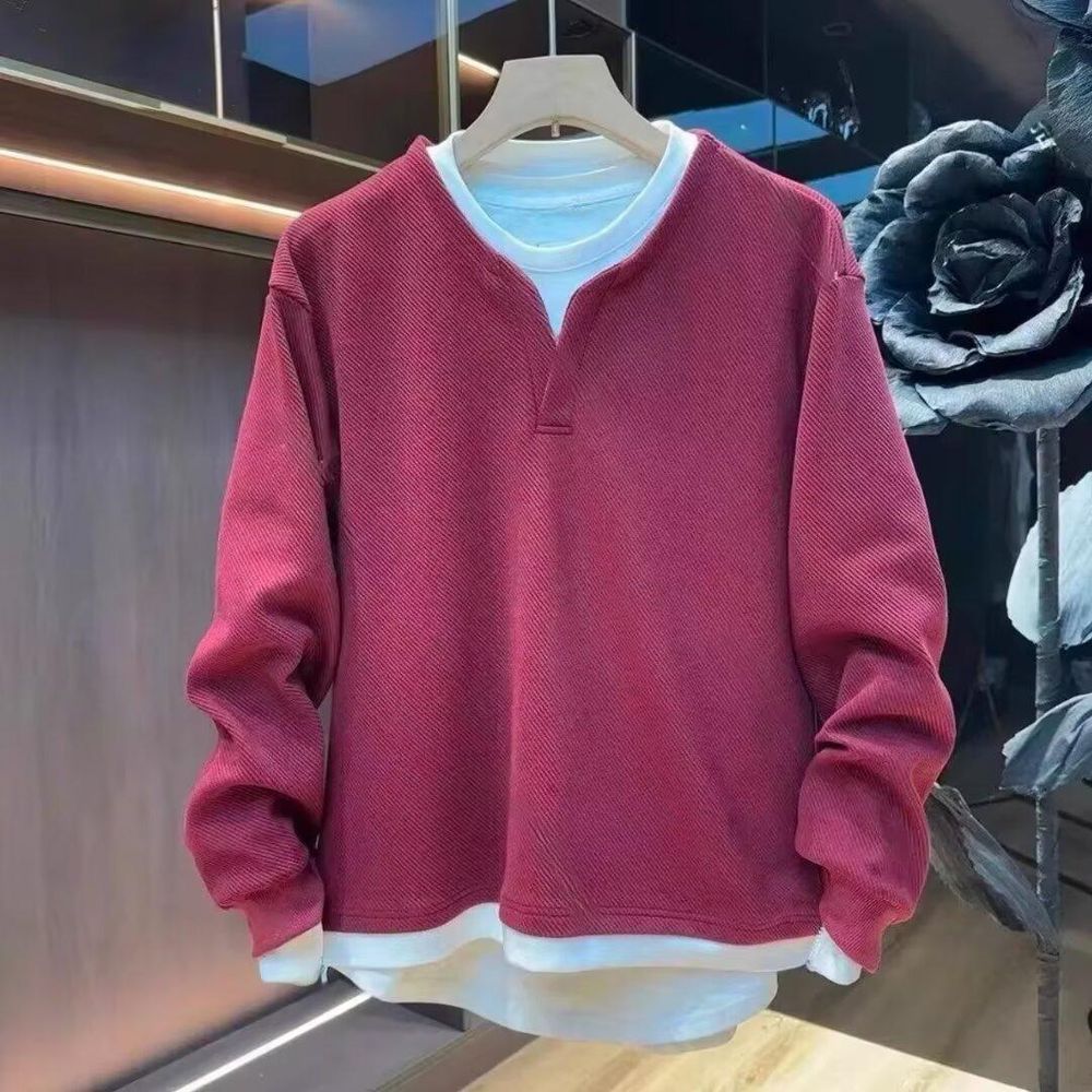Men's Solid-Color V-Neck Casual Hoodie