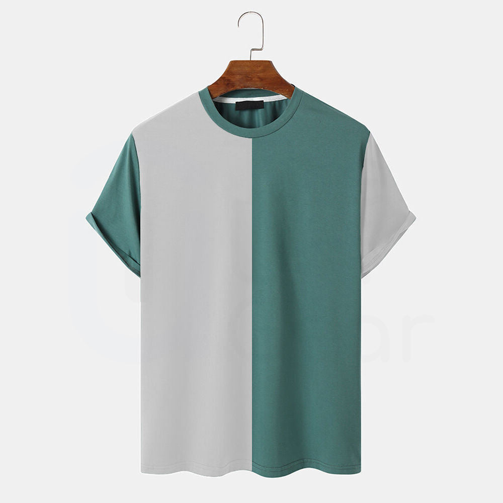 Men's Crew-Neck Color-Block Knit Casual T-Shirt
