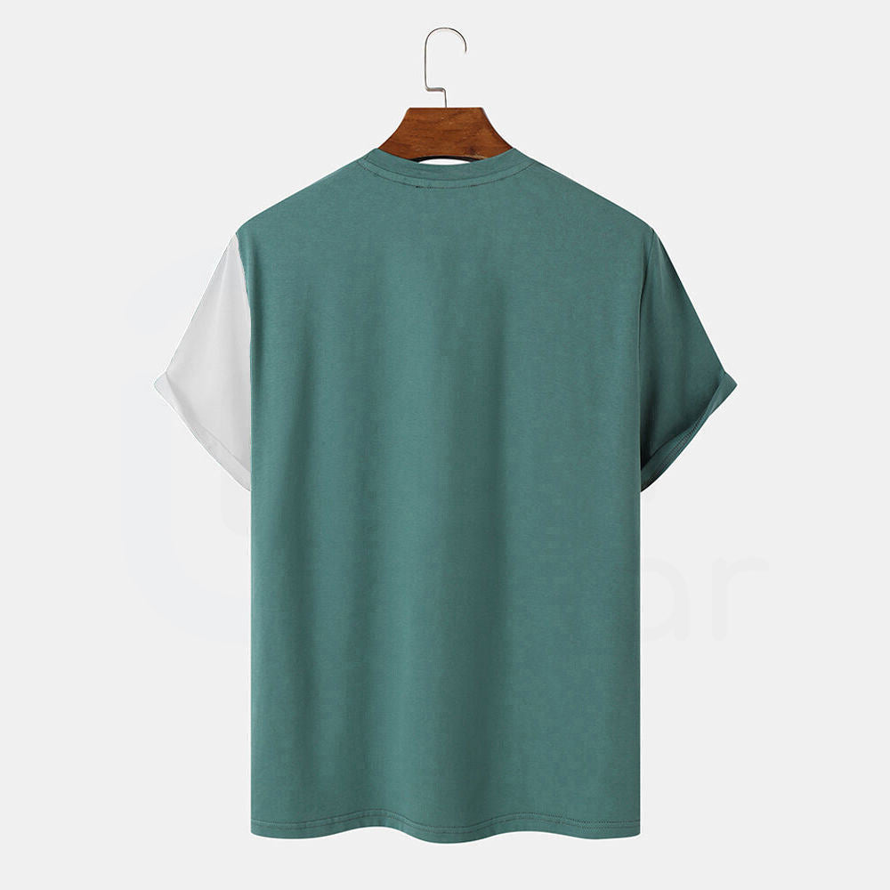 Men's Crew-Neck Color-Block Knit Casual T-Shirt