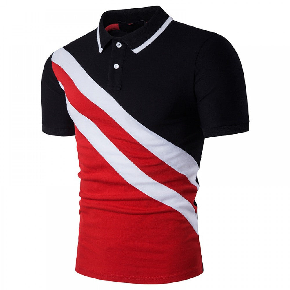 New Men's Striped Panel Collar T-Shirt