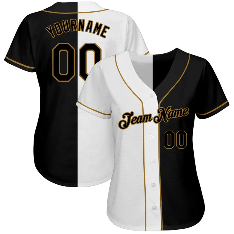 Custom White-Black Split Fashion Baseball Jersey