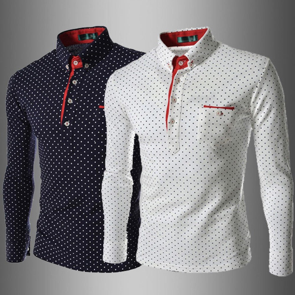 Men's Stylish Casual Long-Sleeve Polka-Dot T-Shirt