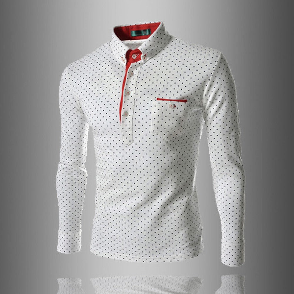 Men's Stylish Casual Long-Sleeve Polka-Dot T-Shirt